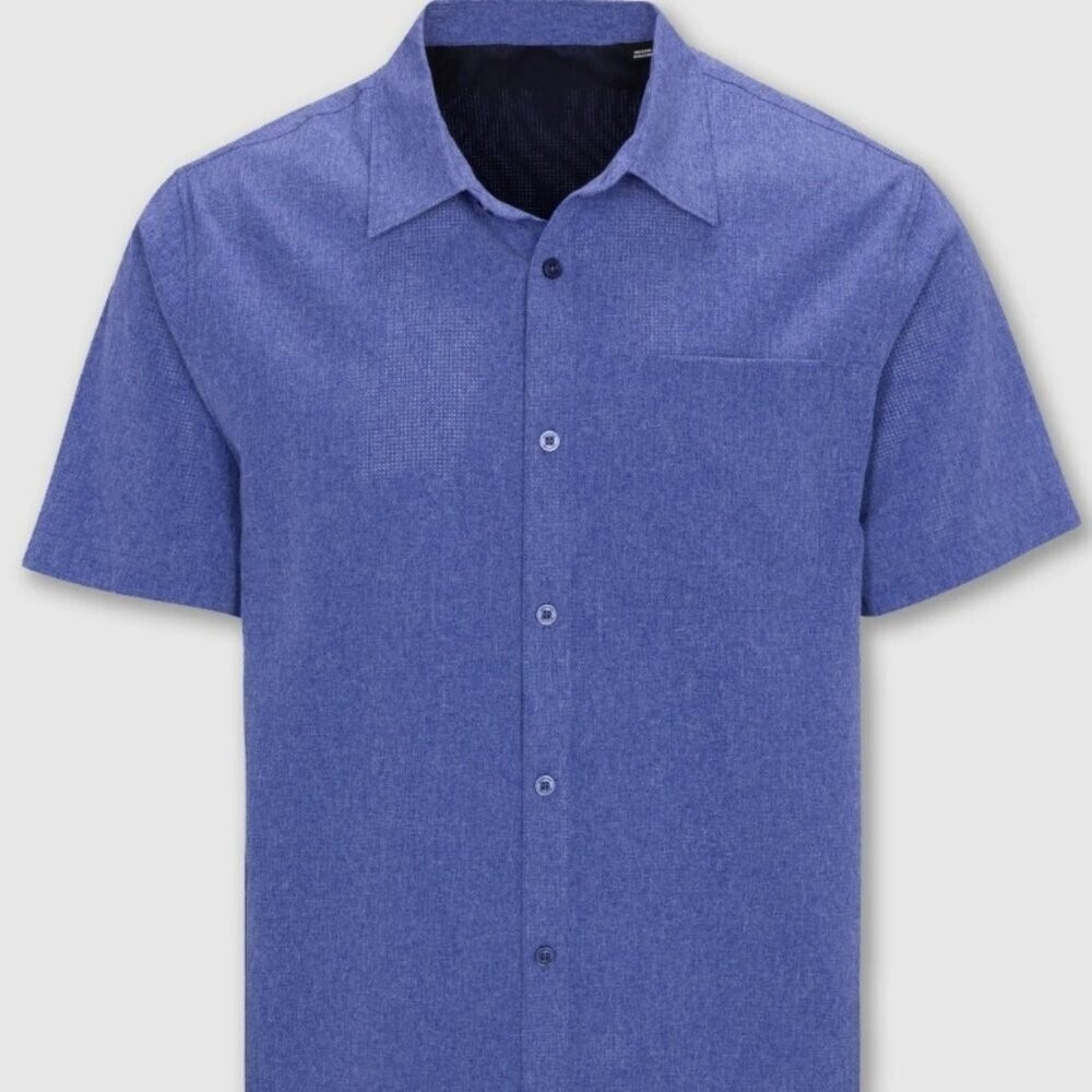 Psycho Tuna Lake Erie Solid Short Sleeve Button Up Shirt Blue NEW‎ Small